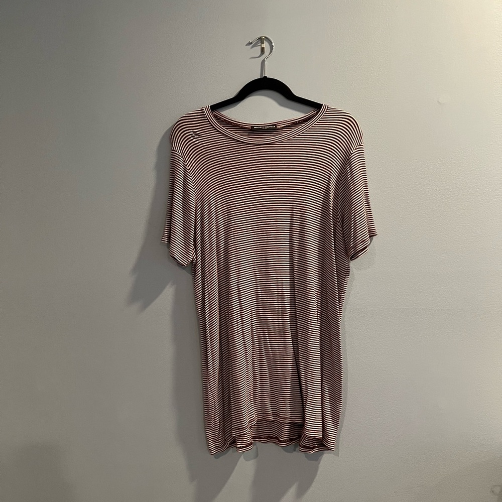 Brandy Melville maroon and white striped t shirt dress. Very soft
